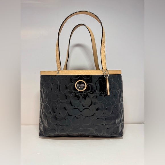 Coach Handbags - Coach Signature Stripe Embossed Patent Top Handle Tote